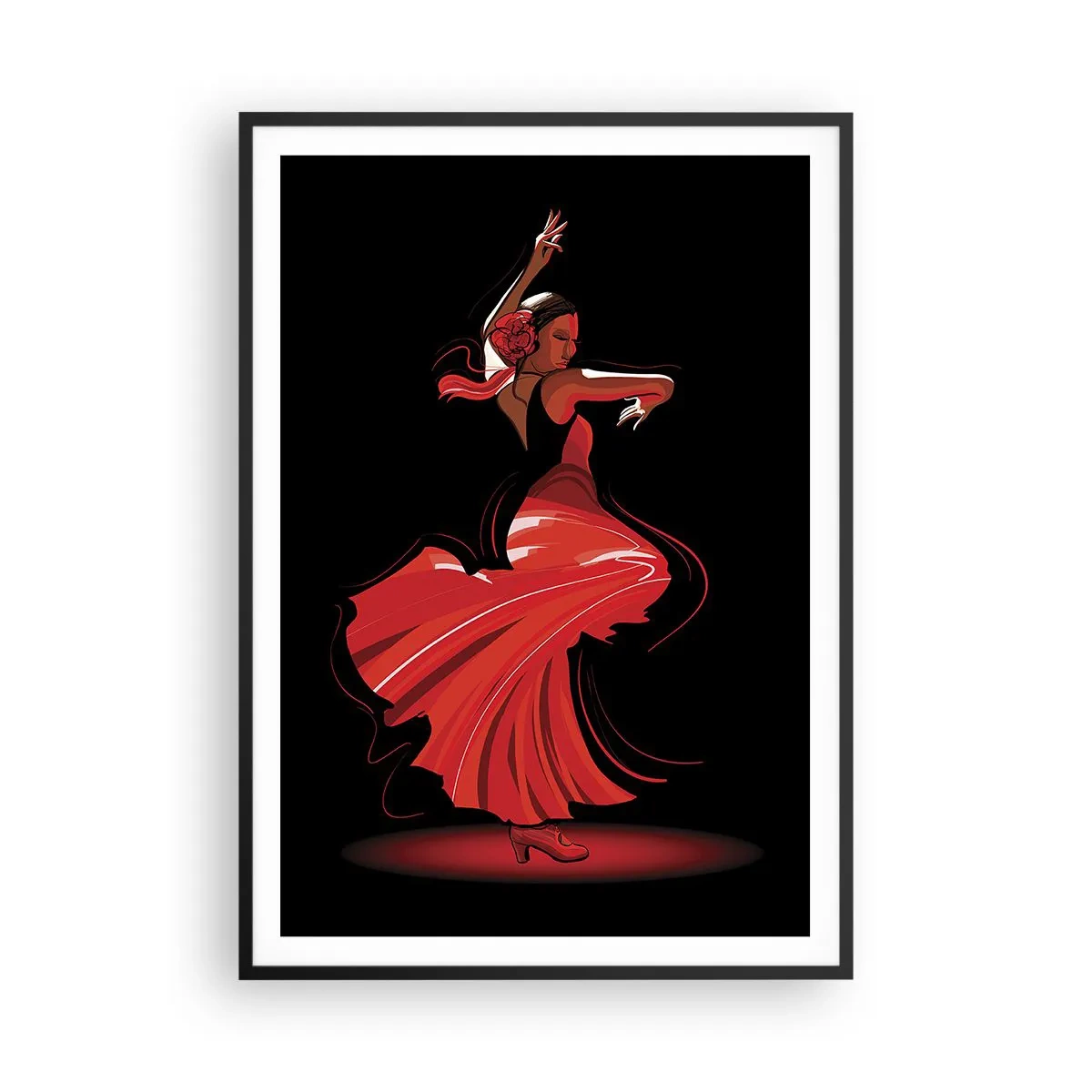 Póster en marco negro - El espíritu ardiente del flamenco - 70x100 cm