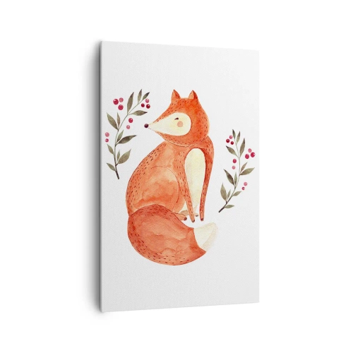 Cuadro sobre lienzo - Impresión de Imagen - Un zorro de acuarela rodeado de ramitas con bayas. - 80x120cm - Pequeño pelirrojo - Decoración de pared moderna para salón y dormitorio ARTTOR