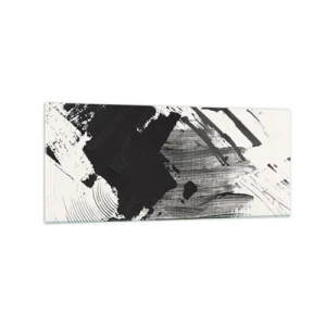 Cuadro sobre vidrio - Impresiones sobre Vidrio - Trazos abstractos de color negro sobre un fondo blanco - 120x50cm - Abstracción: la expresión del negro - Decoración de pared moderna para salón y dormitorio ARTTOR