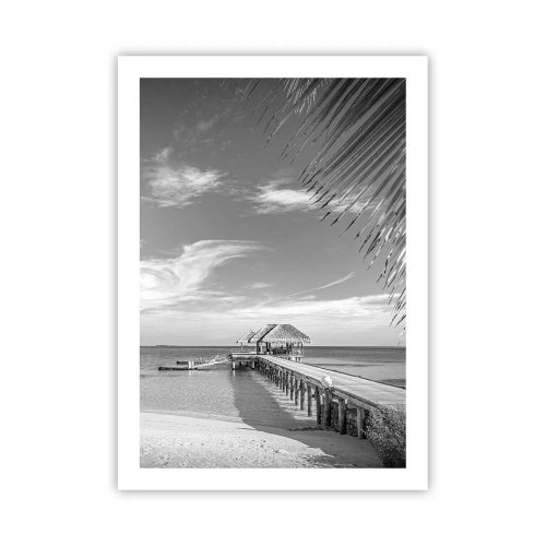 Póster - Paisaje en blanco y negro con un muelle sobre un mar en calma. - 50x70cm - ¿Un recuerdo o un sueño? - Decoración de pared moderna para salón y dormitorio ARTTOR