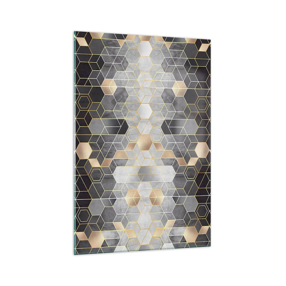 Cuadro sobre vidrio - Impresiones sobre Vidrio - Patrón geométrico en tonos dorados - 70x100cm - Composición de diamantes - Decoración de pared moderna para salón y dormitorio ARTTOR
