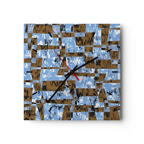 Reloj de pared - Reloj de vidrio - Una composición abstracta de rectángulos en tonos marrones y azules. - 30x30cm - Un recorte del desierto - Decoración de pared moderna para salón y dormitorio ARTTOR