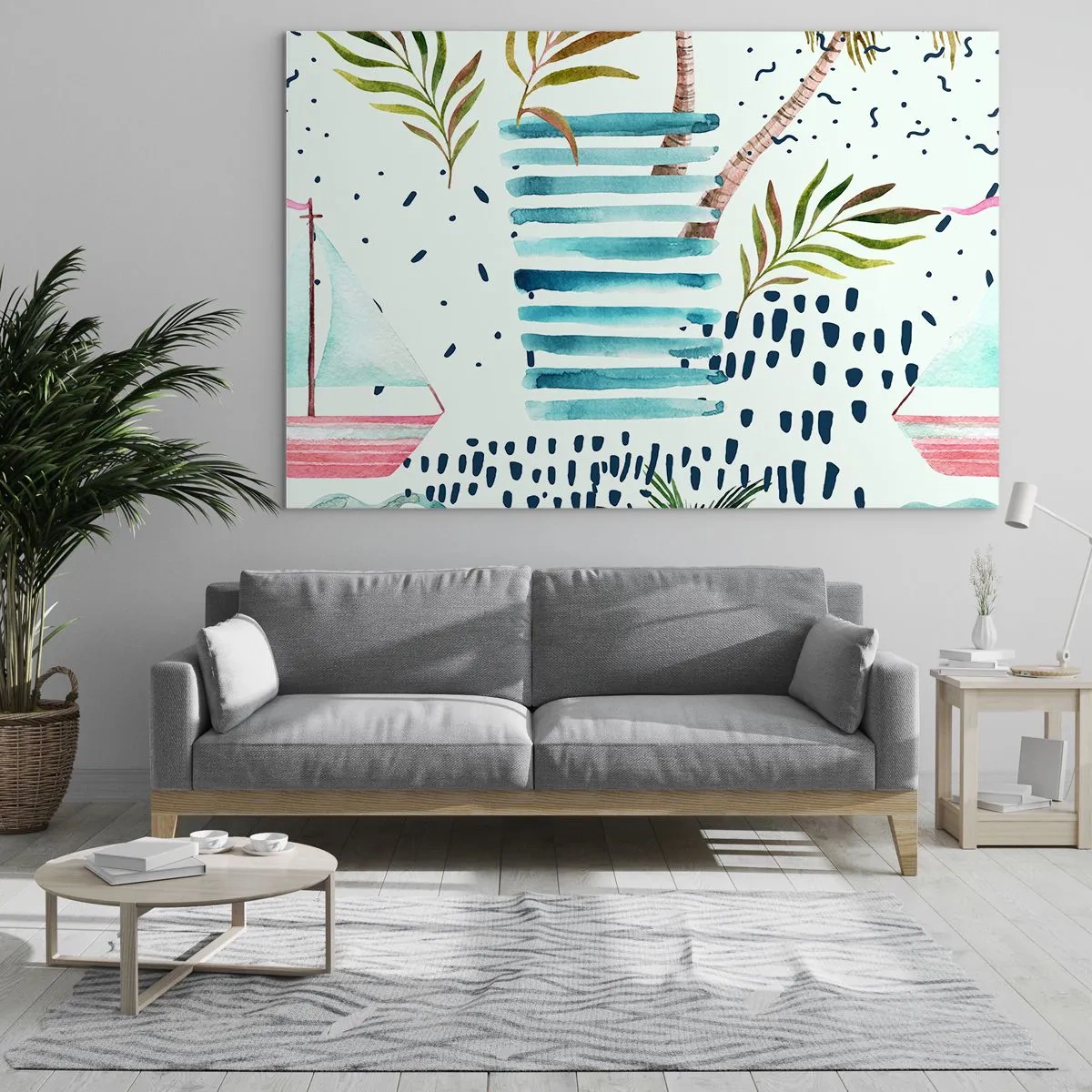 Cuadro sobre vidrio - Impresiones sobre Vidrio - Vacaciones bajo las palmeras - 100x70cm - Vacaciones bajo las palmeras - Decoración de pared moderna para salón y dormitorio ARTTOR