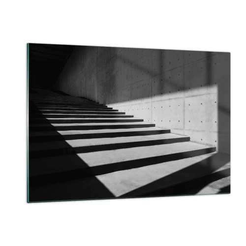 Cuadro sobre vidrio - Impresiones sobre Vidrio - Escaleras de hormigón con luces y sombras nítidas en un estilo moderno. - 120x80cm - La cruda belleza del modernismo - Decoración de pared moderna para salón y dormitorio ARTTOR