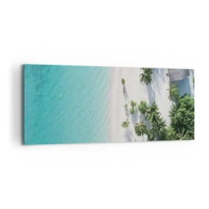 Cuadro sobre lienzo - Impresión de Imagen - Una vista de pájaro de una playa tropical con agua turquesa y palmeras. - 120x50cm - Vacaciones en el paraíso - Decoración de pared moderna para salón y dormitorio ARTTOR