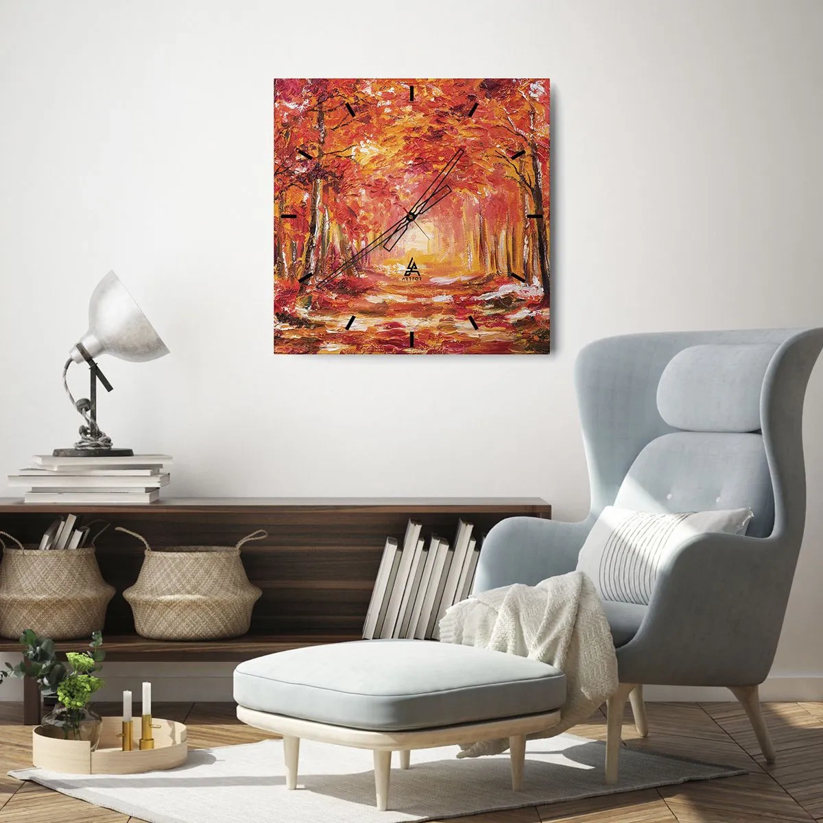 Reloj de pared - Reloj de vidrio - Bosque de cobre - 30x30 cm