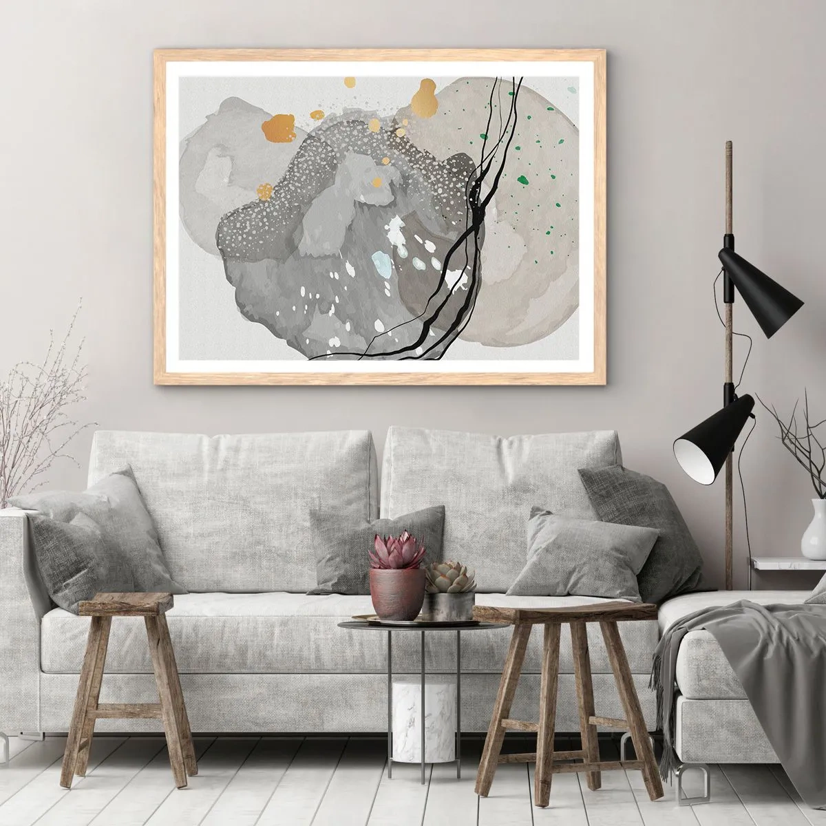 Póster en marco roble claro - Composición orgánica - 100x70 cm