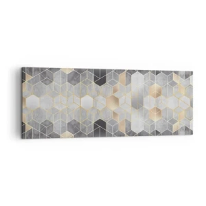 Cuadro sobre lienzo - Impresión de Imagen - Patrón geométrico en tonos dorados - 140x50cm - Composición de diamantes - Decoración de pared moderna para salón y dormitorio ARTTOR