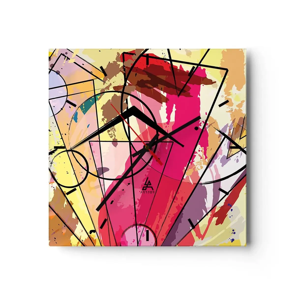 Reloj de pared - Reloj de vidrio - Abstracción con líneas y formas geométricas. - 30x30cm - Explosión - Decoración de pared moderna para salón y dormitorio ARTTOR