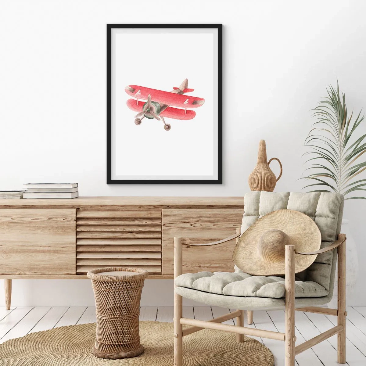 Póster en marco negro - Un encantador biplano retro rojo. - 50x70cm - Listo para surcar los cielos - Decoración de pared moderna para salón y dormitorio ARTTOR