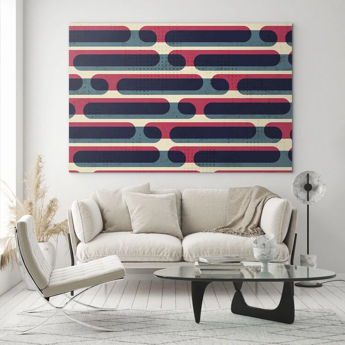 Cuadro sobre vidrio - Impresiones sobre Vidrio - Líneas retro abstractas - 70x50cm - Profundidad y relieve - Decoración de pared moderna para salón y dormitorio ARTTOR