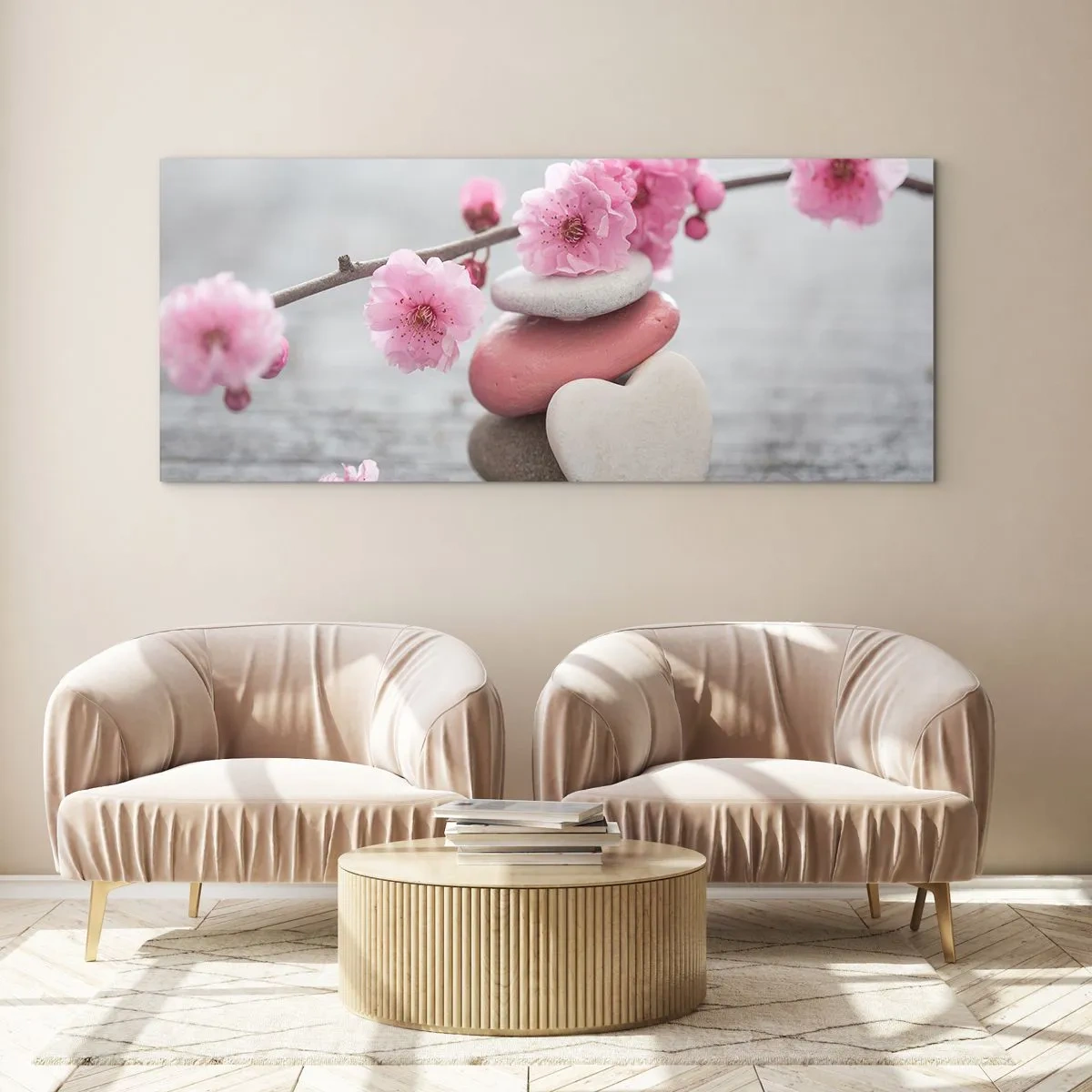 Cuadro sobre vidrio - Impresiones sobre Vidrio - Felicidad con la flor del cerezo - 100x40 cm