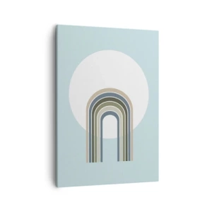 Cuadro sobre lienzo - Impresión de Imagen - Una composición minimalista con un círculo y líneas sobre un fondo pastel. - 50x70cm - Una atracción irresistible - Decoración de pared moderna para salón y dormitorio ARTTOR