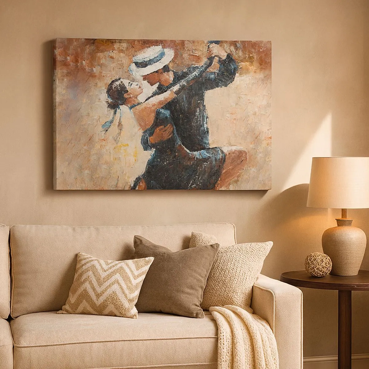 Cuadro sobre lienzo - Impresión de Imagen - Una pareja bailando tango en un estilo romántico y elegante. - 70x50cm - Estilo Rudolf Valentino - Decoración de pared moderna para salón y dormitorio ARTTOR