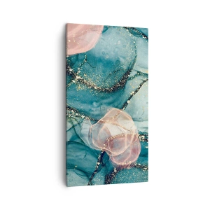 Cuadro sobre lienzo - Impresión de Imagen - Seda azul, tul rosa - 45x80 cm