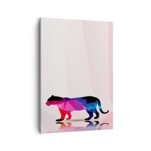 Cuadro sobre lienzo - Impresión de Imagen - Silueta de pantera geométrica en tonos rosa y azul. - 50x70cm - Pantera de diamante - Decoración de pared moderna para salón y dormitorio ARTTOR