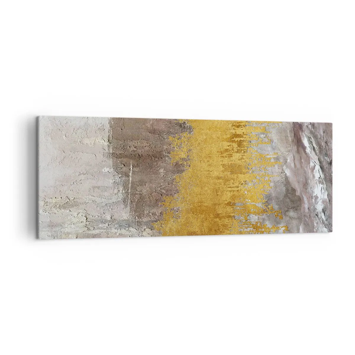 Cuadro sobre lienzo - Impresión de Imagen - Patrón abstracto dorado y beige - 140x50cm - Una ráfaga dorada - Decoración de pared moderna para salón y dormitorio ARTTOR