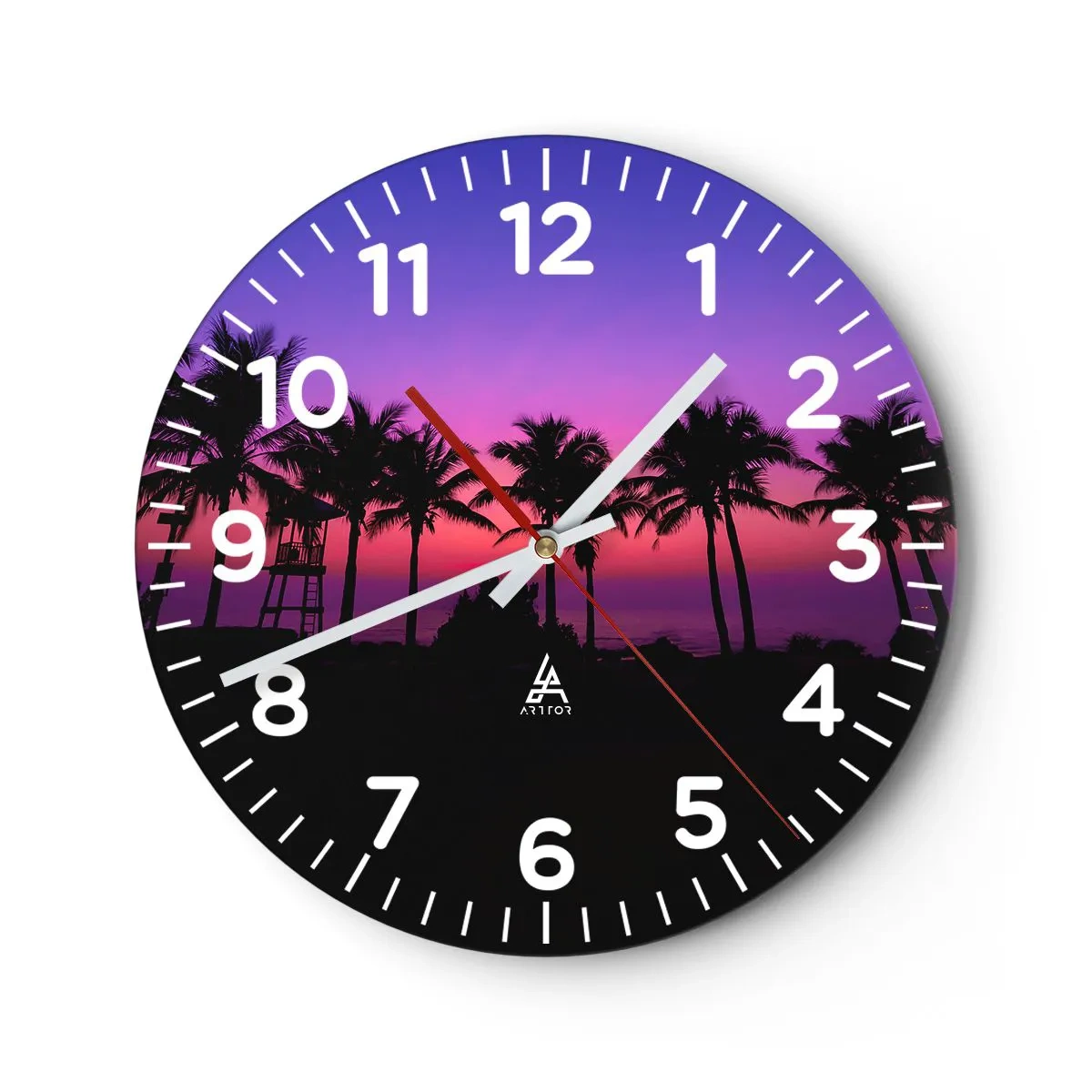 Reloj de pared - Reloj de vidrio - Atardecer bajo las palmeras - 30x30 cm