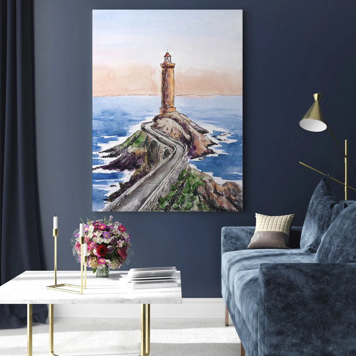 Cuadro sobre vidrio - Impresiones sobre Vidrio - Un faro en una costa rocosa - 70x100cm - Frente al mar - Decoración de pared moderna para salón y dormitorio ARTTOR