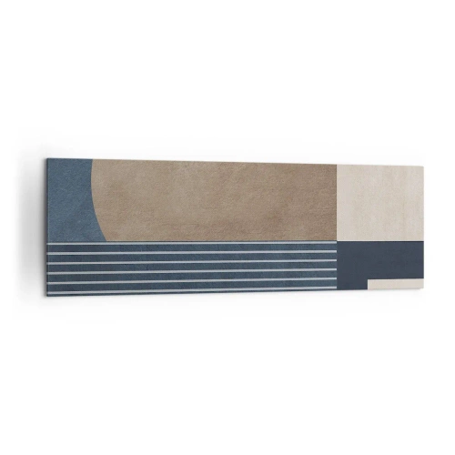 Cuadro sobre lienzo - Impresión de Imagen - Figuras geométricas en tonos beige y azul marino con líneas. - 160x50cm - Composición de sencillez y redondez - Decoración de pared moderna para salón y dormitorio ARTTOR
