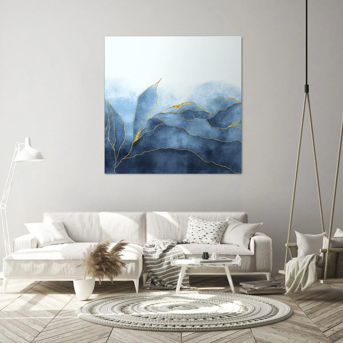 Cuadro sobre lienzo - Impresión de Imagen - Oro y azul - 40x40 cm