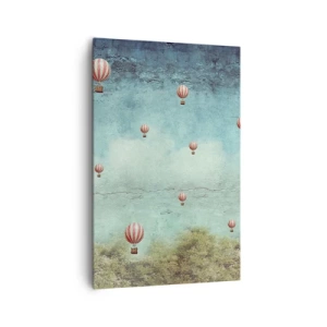 Cuadro sobre lienzo - Impresión de Imagen - Globos retro contra un cielo azul y un fondo verde. - 80x120cm - Libre del ajetreo de la vida - Decoración de pared moderna para salón y dormitorio ARTTOR