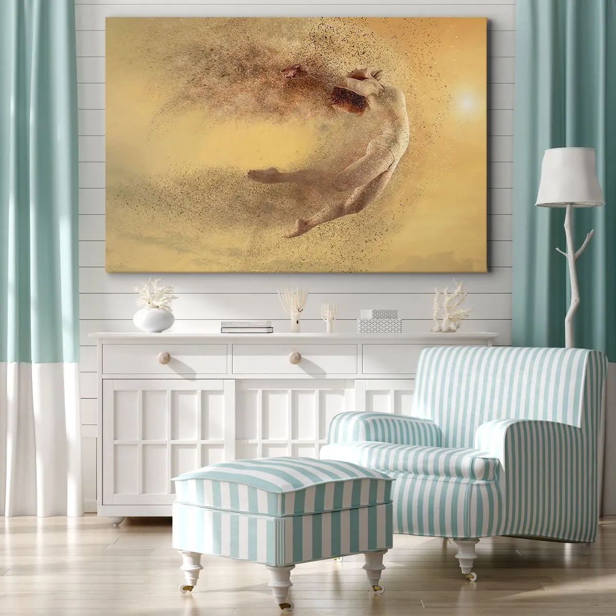 Cuadro sobre lienzo - Impresión de Imagen - Una figura en movimiento dinámico con efecto de desintegración. - 120x80cm - En una exaltación danzante - Decoración de pared moderna para salón y dormitorio ARTTOR