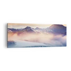 Cuadro sobre lienzo - Impresión de Imagen - Montañas cubiertas de nieve al amanecer con un cielo colorido. - 140x50cm - La fuerza y la pureza de la naturaleza - Decoración de pared moderna para salón y dormitorio ARTTOR
