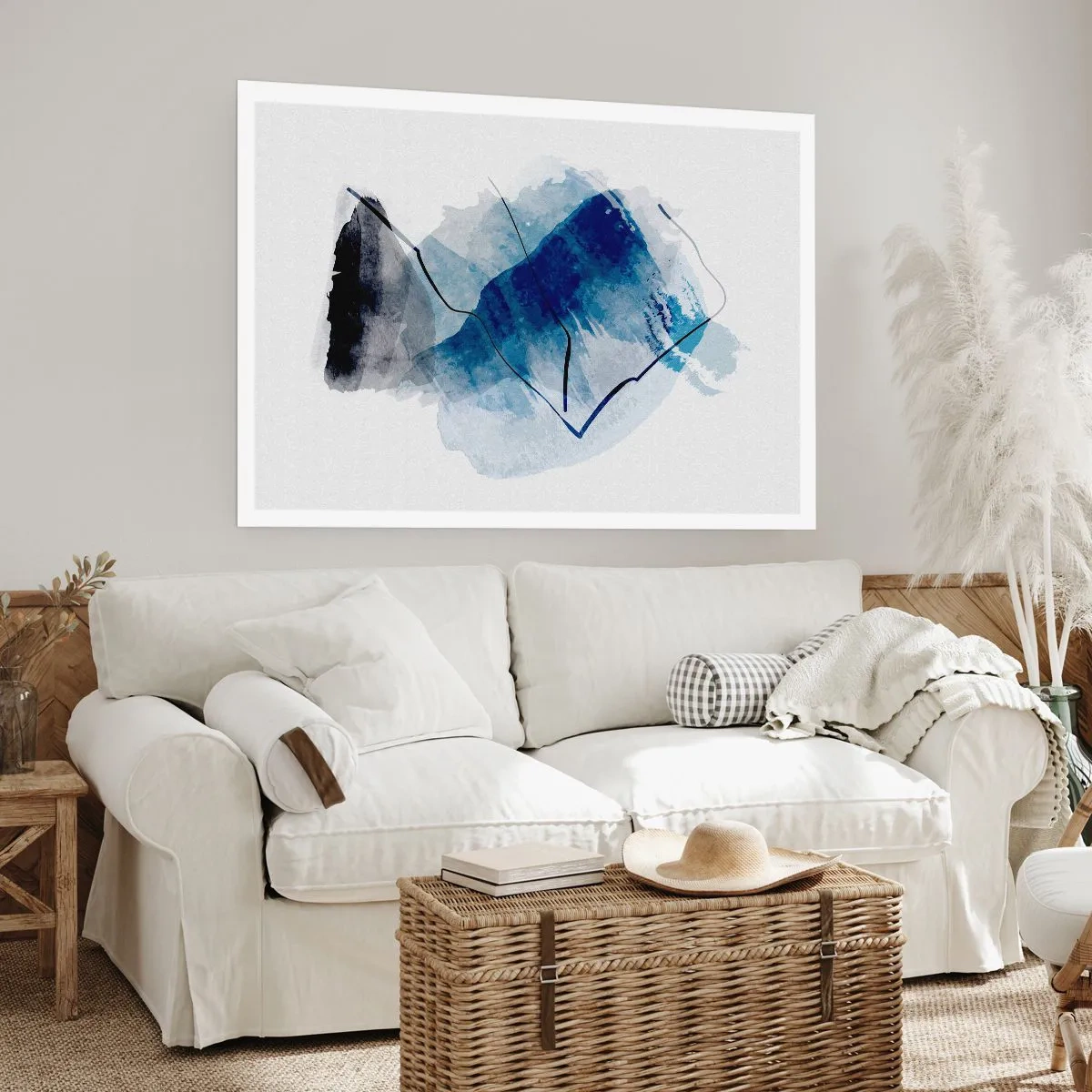 Póster - Formas abstractas en tonos azules con líneas delicadas. - 100x70cm - Montaña helada - Decoración de pared moderna para salón y dormitorio ARTTOR