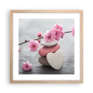 Póster en marco roble claro - Felicidad con la flor del cerezo - 40x40 cm