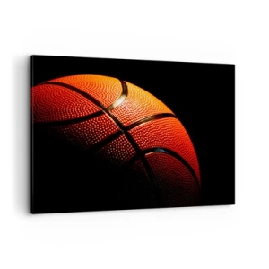 Cuadro sobre lienzo - Impresión de Imagen - Primer plano de una pelota de baloncesto sobre un fondo negro - 100x70cm - Hermoso como un planeta - Decoración de pared moderna para salón y dormitorio ARTTOR