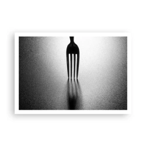 Póster - Una versión minimalista de un tenedor en blanco y negro con juego de sombras. - 100x70cm - Luz y sombra - Decoración de pared moderna para salón y dormitorio ARTTOR