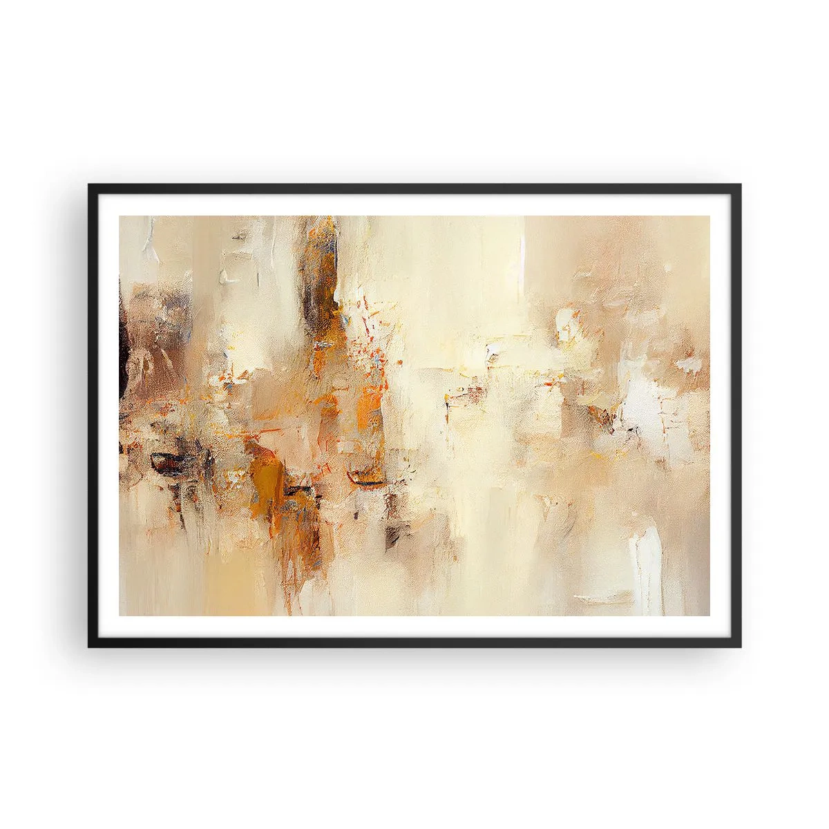 Póster en marco negro - Una composición abstracta en tonos cálidos de amarillo y marrón. - 100x70cm - El alma del ámbar - Decoración de pared moderna para salón y dormitorio ARTTOR