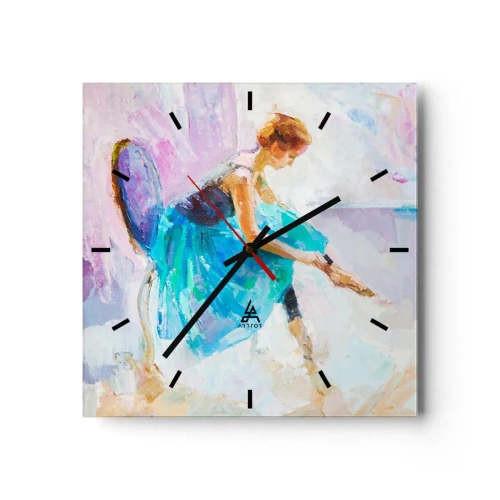Reloj de pared - Reloj de vidrio - Una bailarina preparándose para bailar en tonos pastel. - 30x30cm - Gracia indescriptible, encanto sutil - Decoración de pared moderna para salón y dormitorio ARTTOR