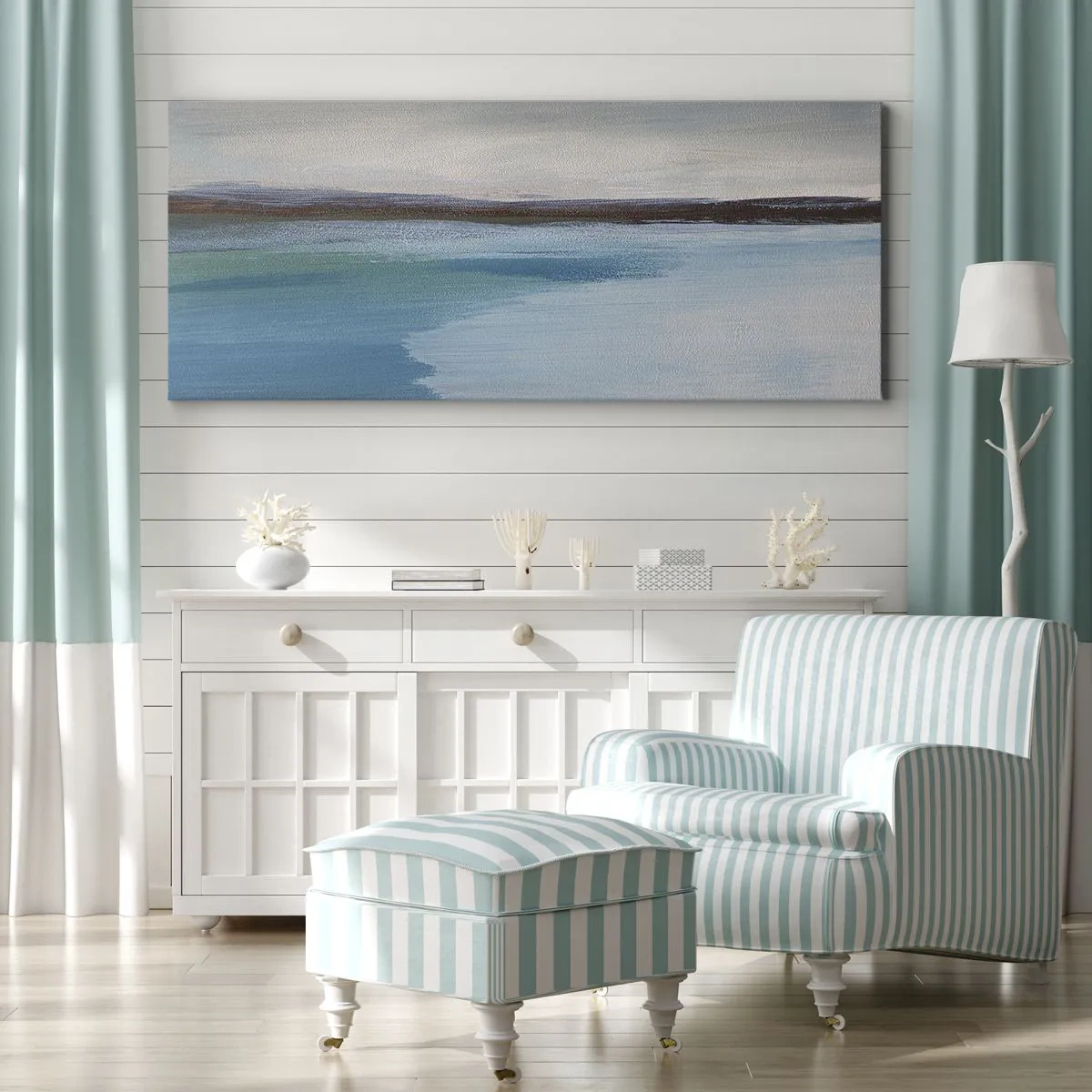 Cuadro sobre lienzo - Impresión de Imagen - Un paisaje minimalista con línea de flotación y horizonte. - 140x50cm - Paisaje horizontal - Decoración de pared moderna para salón y dormitorio ARTTOR