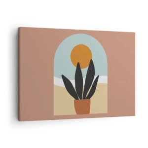 Cuadro sobre lienzo - Impresión de Imagen - Una planta negra en una maceta contra el sol. - 70x50cm - Pequeñas alegrías - Decoración de pared moderna para salón y dormitorio ARTTOR