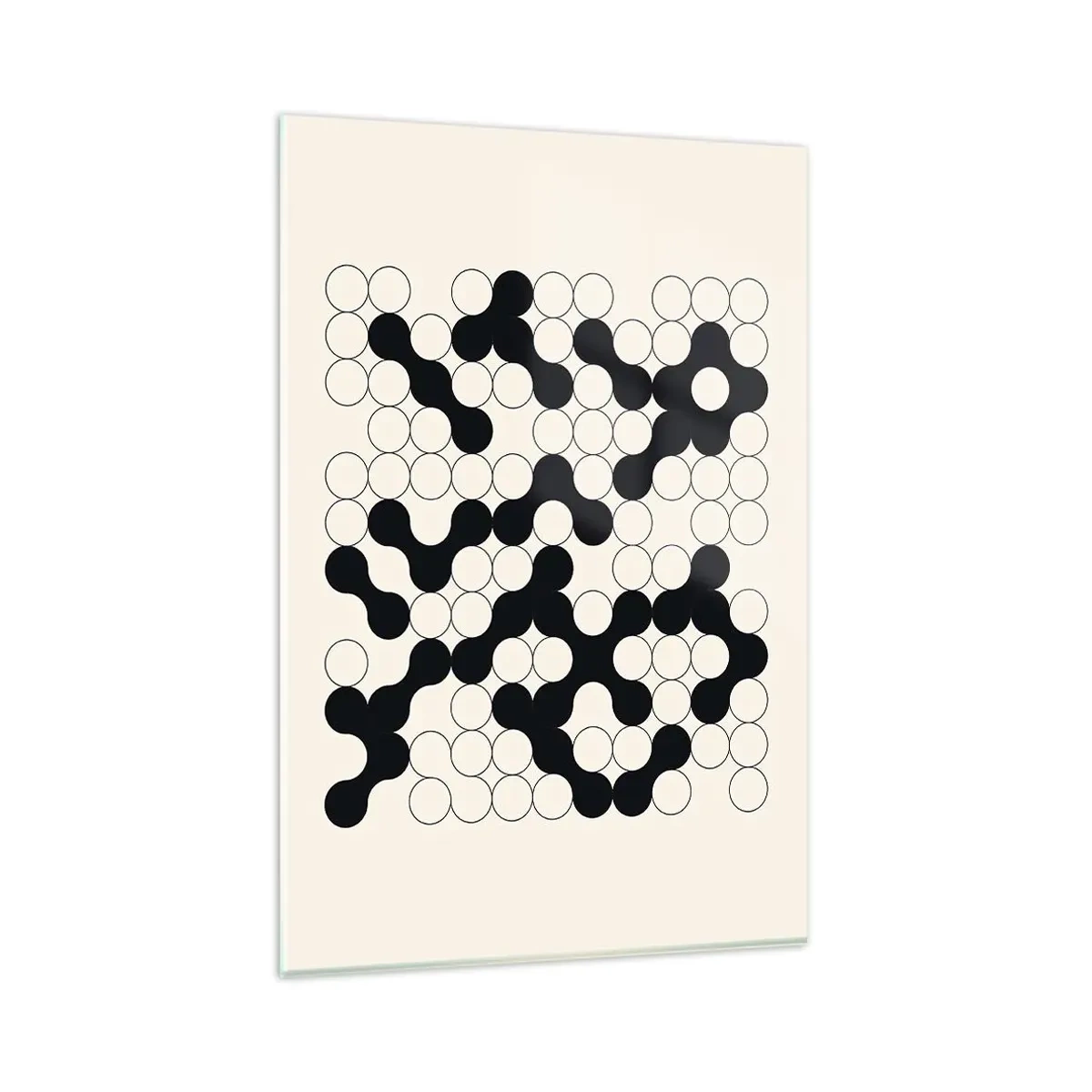 Cuadro sobre vidrio - Impresiones sobre Vidrio - Patrones en blanco y negro con círculos sobre un fondo claro. - 80x120cm - Juego chino - una variación - Decoración de pared moderna para salón y dormitorio ARTTOR
