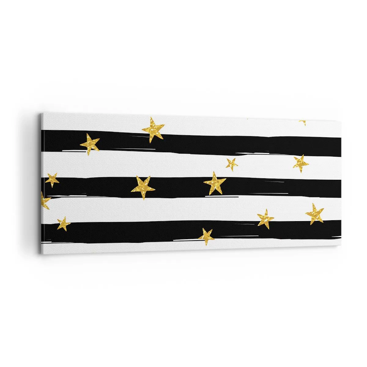 Cuadro sobre lienzo - Impresión de Imagen - Rayas blancas y negras con estrellas doradas - 120x50cm - Todos hemos nacido bajo una estrella de la suerte - Decoración de pared moderna para salón y dormitorio ARTTOR