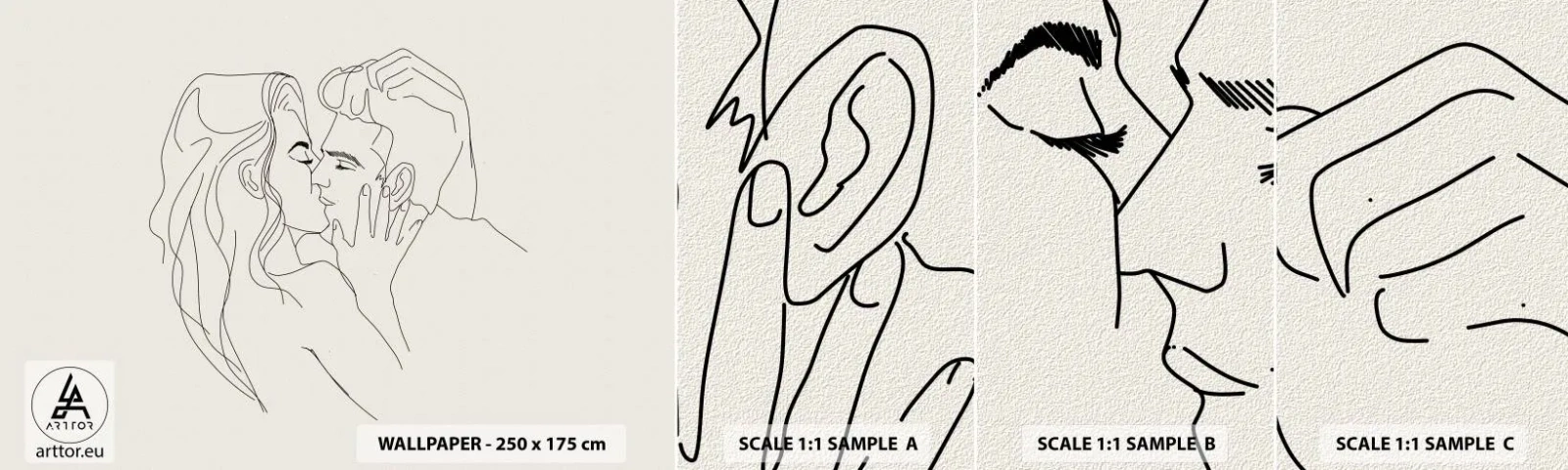 Muestra De Fotomural Standard Eco - Unión y sentimiento - Gráficos, Pareja enamorada, Beso - 100x30 cm