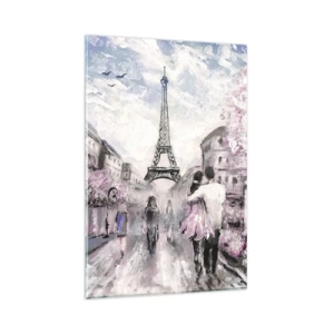 Cuadro sobre vidrio - Impresiones sobre Vidrio - Un paseo romántico por París junto a la Torre Eiffel - 80x120cm - La ciudad del amor - Decoración de pared moderna para salón y dormitorio ARTTOR