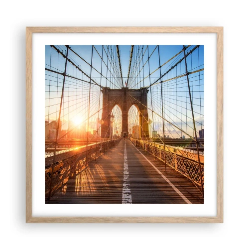 Póster en marco roble claro - En el puente dorado - 50x50 cm