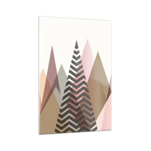 Cuadro sobre vidrio - Impresiones sobre Vidrio - Montañas geométricas coloridas en tonos pastel - 70x100cm - Una visión piramidal - Decoración de pared moderna para salón y dormitorio ARTTOR