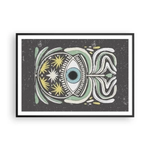 Póster en marco negro - Un ojo simbólico rodeado de patrones abstractos. - 100x70cm - Rituales tribales - Decoración de pared moderna para salón y dormitorio ARTTOR