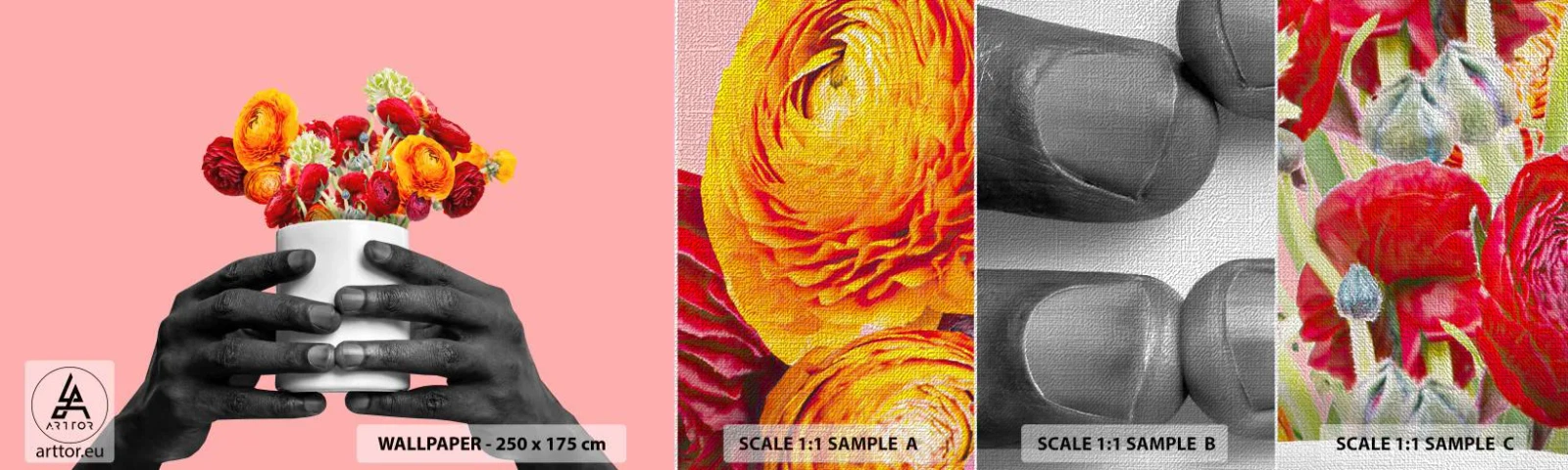 Muestra de fotomural Premium Canvas - La apoteosis de la vida - Abstracción, Pedazo, flores - 100x30 cm