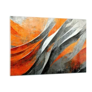 Cuadro sobre vidrio - Impresiones sobre Vidrio - Rayas abstractas en tonos naranja y gris. - 120x80cm - Calor y frío - Decoración de pared moderna para salón y dormitorio ARTTOR