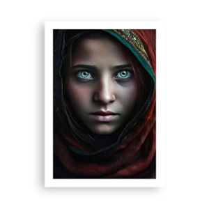 Póster - Retrato de una niña con un chal rojo y ojos hipnotizantes. - 50x70cm - Princesa del Este - Decoración de pared moderna para salón y dormitorio ARTTOR