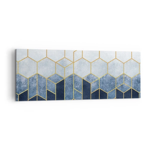 Cuadro sobre lienzo - Impresión de Imagen - Patrón geométrico en tonos dorados y azul marino. - 140x50cm - Composición rítmica visual - Decoración de pared moderna para salón y dormitorio ARTTOR
