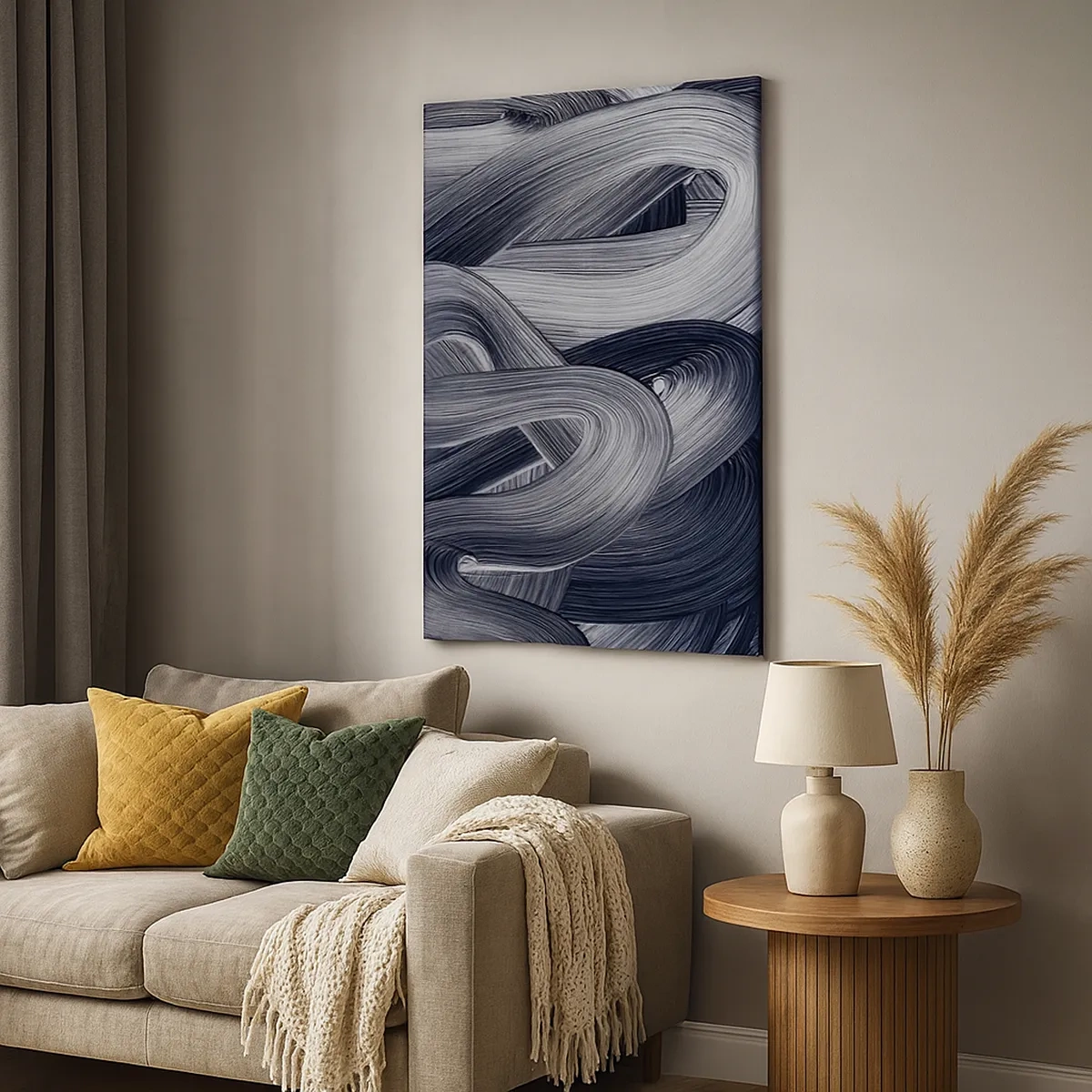Cuadro sobre lienzo - Impresión de Imagen - Abstracción en blanco y negro con pinceladas dinámicas. - 50x70cm - La fluidez de la realidad - Decoración de pared moderna para salón y dormitorio ARTTOR