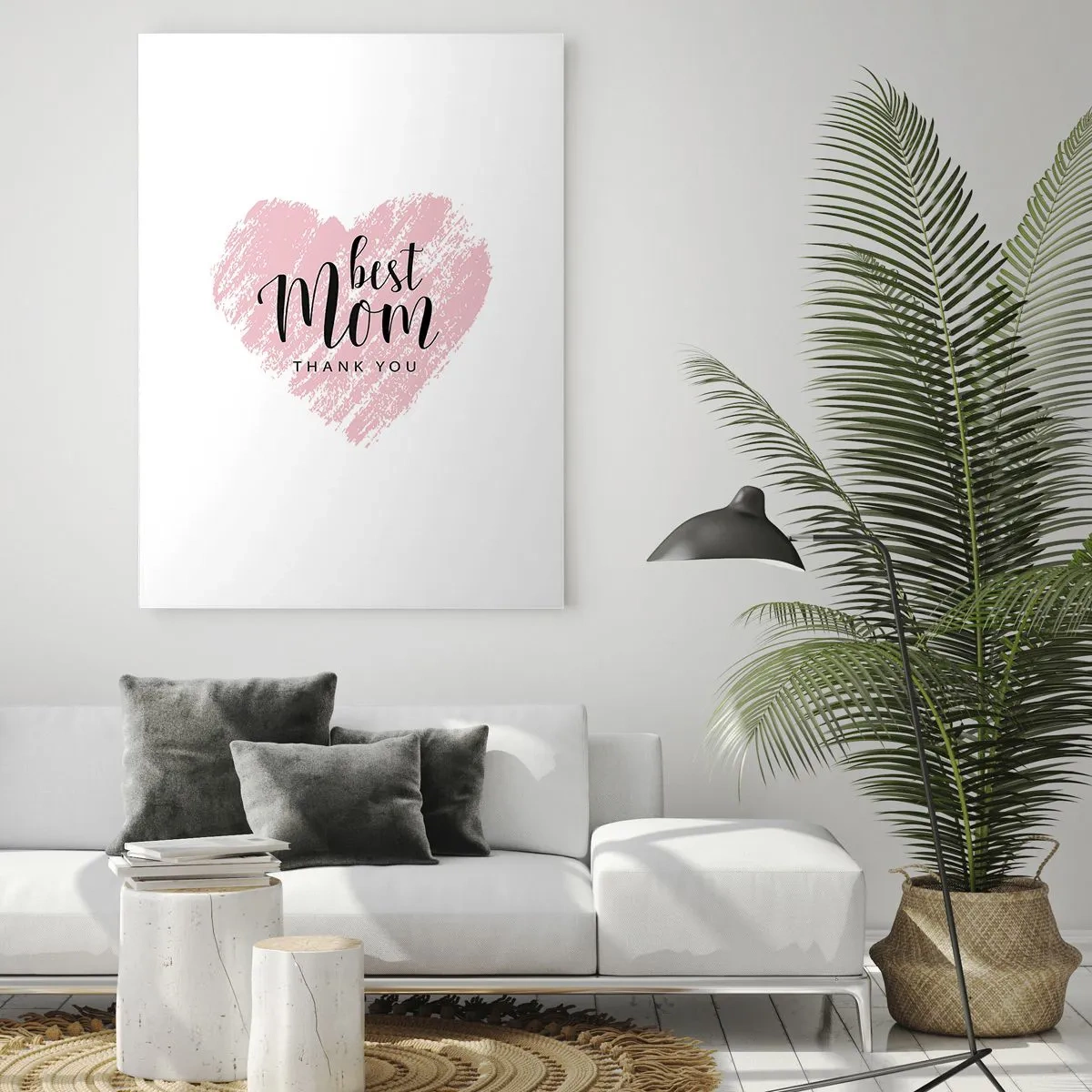 Cuadro sobre vidrio - Impresiones sobre Vidrio - Un corazón rosa con las palabras "Mejor mamá" sobre un fondo blanco. - 50x70cm - En cualquier momento de tu vida - Decoración de pared moderna para salón y dormitorio ARTTOR