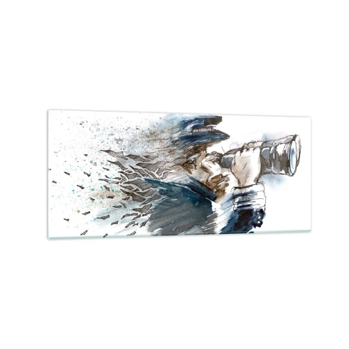 Cuadro sobre vidrio - Impresiones sobre Vidrio - Un capitán con binoculares en una dinámica escena de acuarela. - 120x50cm - Tierra a la vista - Decoración de pared moderna para salón y dormitorio ARTTOR